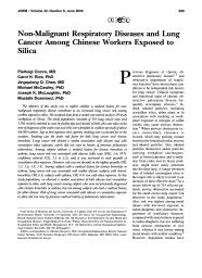 Non-malignant respiratory diseases and lung cancer among Chinese workers exposed to silica. = (Pathologies respiratoires non malignes et cancer du poumon chez des travailleurs chinois exposés à la silice).. 6. 42 | COCCO P.