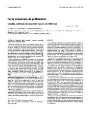 Force maximale de préhension. Intérêts, méthode de recueil et valeurs de référence.. 6. 62 | MEYER J.P.