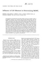 Influence of lift moment in determining MAWL (maximum acceptable weight of lift). = (Influence du moment de lever sur la détermination de la charge maximale acceptable).. 2. 39 | DAVIS K.D.