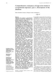 Comprehensive evaluation of long term trends in occupational exposure. Part 1. Description of the database. Part 2. Predictive models for declining exposures. = (Evaluation globale des tendances évolutives à long terme dans le domaine des expositions professionnelles. Partie 1 : description de la base de données. Partie 2 : modèles prédictifs pour les expositions qui diminuent).. 5. 55 | SYMANSKI E.