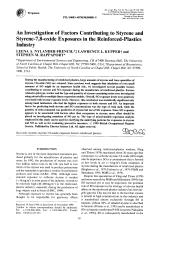 An investigation of factors contributing to styrene and styrene-7,8-oxide exposures in the reinforces-plastics industry. = (Etude des facteurs contribuant aux expositions de styrène et d'époxystyrène dans l'industrie des plastiques renforcés).. 2. 43 | NYLANDER-FRENCH L.A.