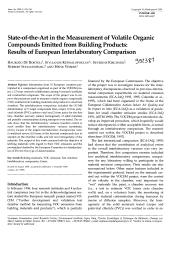 State-of-the-art in the measurement of volatile organic compounds emitted from building products : results of European interlaboratory comparison. = (Etat de l'art en matière de mesure des composés organiques volatils émis par les matériaux de construction : résultats d'une comparaison interlaboratoire européenne).. 2. 9 | DE BORTOLI M.