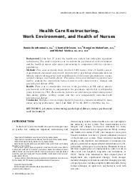 Health care restructuring, work environment, and health of nurses. = (Restructuration des soins de santé, environnement de travail, et santé des personnels infirmiers).. 1. 47 | BOURBONNAIS R.