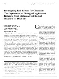 Investigating risk factors for chronicity : the importance of distinguishing between return-to-work status and self-report measures of diability. = (Rechercher les facteurs de risque de passage à la chronicité : l'importance de distinguer entre reprise du travail et mesures subjectives d'incapacité).. 3. 48 | GAUTHIER N.