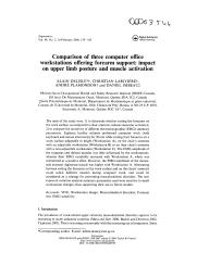 Comparison of three computer office workstations offering forearm support : impact on upper limb posture and muscle activation. = (Comparaison de trois postes de travail informatiques munis de supports pour les avant-bras : répercution sur la position des membres supérieurs et sur l'activation de muscles).. 2. 49 | DELISLE A.