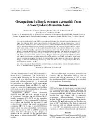 Occupational allergic contact dermatitis from 2-N-octyl-4-isothiazolin-3-one. = (Dermite de contact allergique d'origine professionnelle provoquée par le 2-N-octyl-4-isothiazolin-3-one).. 3. 56 | AALTO-KORTE K.