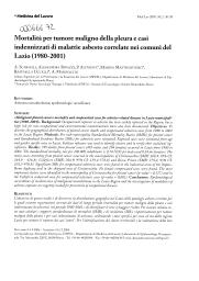 Mortalità per tumore maligno della pleura e casi indennizzati di malattie asbesto correlate nei comuni del Lazio (1980-2001). = (Mortalité due à une tumeur maligne de la plèvre et cas indemnisés de maladies liées à l'amiante dans les communes du Lazio (1980-2001)).. 1. 98 | SCARSELLI A.