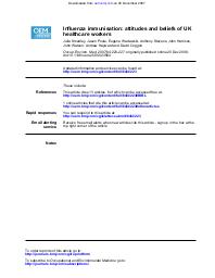 Influenza immunisation : attitudes and beliefs of UK healthcare workers. = (Programme de vaccination antigrippale : attitudes et croyances du personnel soignant au Royaume-Uni).. 4. 64 | SMEDLEY J.