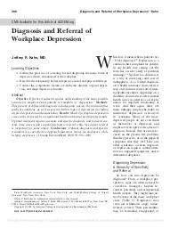 Diagnosis and referral of worplace depression. = (Diagnostic et orientation de la dépression professionnelle).. 4. 50 | KAHN J.P.