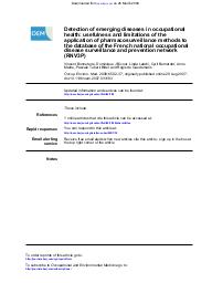 Detection of emerging diseases in occupational health : usefulness and limitations of the application of pharmacosurveillance methods to the database of the French national occupational disease surveillance and prevention network (RNV3P). = (Détection des maladies émergentes en santé au travail : utilité et limites de l'application de méthodes de pharmacovigilance à la base de données du Réseau National de Vigilance et de Prévention des Pathologies Professionnelles (RNV3P)).. 1. 65 | BONNETERRE V.