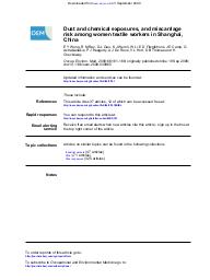 Dust and chemical exposures, and miscarriage risk among women textile workers in Shanghai, China. = (Expositions aux poussières et aux produits chimiques et risque d'avortement spontané chez les femmes travaillant dans le textile à Shanghai, Chine).. 3. 66 | WONG E.Y.