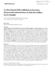 Le determinanti della soddisfazione lavorativa del personale infermieristico : il ruolo del conflitto lavoro-famiglia. = (Les déterminants de la satisfaction au travail du personnel infirmier : le rôle du conflit travail - famille).. 5. 99 | CORTESE C.G.