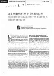 Les contraintes et les risques spécifiques aux centres d'appels téléphoniques.. 126 | VAN DE WEERDT C.