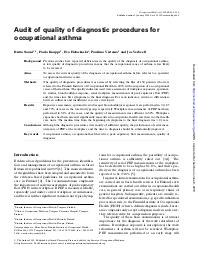 Audit of quality of diagnostic procedures for occupational asthma. = (Audit de qualité des procédures diagnostiques pour l'asthme professionnel).. 4. 59 | SAUNI R.