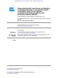 Programmed health surveillance and detection of emerging diseases in occupational health : contribution of the French national occupational disease surveillance and prevention network (RNV3P). = (Programme de surveillance de la santé et détection des maladies émergentes en santé au travail : contribution du Réseau National de Vigilance et de Prévention des Pathologies Professionnelles français (RNV3P)).. 3. 67 | BONNETERRE V.