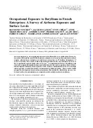 Occupational exposure to beryllium in French enterprises : a survey of airborne exposure and surface levels. = (Exposition professionnelle au béryllium dans les entreprises françaises : enquête sur les niveaux d'exposition dans l’air et de contamination des surfaces).. 4. 53 | VINCENT R.