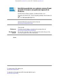 Identifying pesticide use patterns among flower growers to assess occupational exposure to mixtures. = (Identification des modes d'utilisation des pesticides chez des producteurs de fleurs pour évaluer l'exposition professionnelle aux mélanges).. 5. 67 | SCHILMANN A.