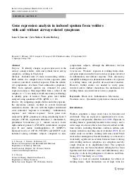 Gene expression analysis in induced sputum from welders with and without airway-related symptoms. = (Analyse de l'expression génique dans l'expectoration induite de soudeurs présentant ou non des troubles des voies respiratoires).. 1. 84 | JONSSON L.S.