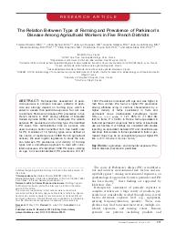 The relation between type of farming and prevalence of Parkinson's disease among agricultural worker in five French districts. = (Relation entre le type d'agriculture et la prévalence de la maladie de Parkinson parmi les travailleurs agricoles dans cinq départements français).. 2. 26 | MOISAN F.