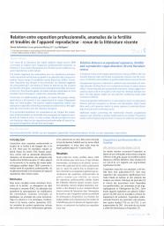 Relation entre exposition professionnelle, anomalies de la fertilité et troubles de l’appareil reproducteur : revue de la littérature récente.. 7-8-9 | GARLANTEZEC R.