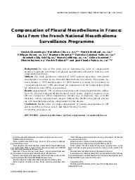 Compensation of pleural mesothelioma in France : data from the French national mesothelioma surveillance programme. = (Indemnisation du mésothéliome pleural en France : données du Programme national français de surveillance du mésothéliome).. 2. 56 | CHAMMING'S S.