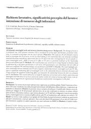 Richieste lavorative, significatività percepita del lavoro e intenzione di turnover degli infermieri. = (Charge de travail, travail satisfaisant et intention de turnover des infirmiers).. 1. 105 | CORTESE C.G.