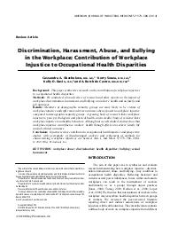 Discrimination, harassment, abuse, and bullying in the workplace : contribution of workplace injustice to occupational health disparities. = (Discrimination, harcèlement, violences et intimidations en milieu de travail : contribution de l’injustice au travail aux disparités en santé au travail).. 5. 57 | OKECHUKWU C.A.