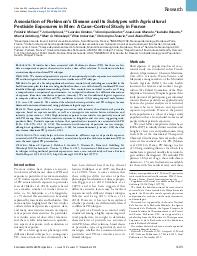 Association of Parkinson’s disease and its subtypes with agricultural pesticide exposures in men: a case-control study in France. = (Association entre la maladie de Parkinson et ses sous-types avec l'exposition aux pesticides agricoles chez des hommes : une étude cas-témoins en France).. 11. 123 | MOISAN F.