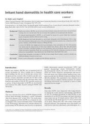 Irritant hand dermatitis in health care workers. = (Dermatites d’irritation des mains chez les soignants).. 6. 65 | MALIK M.