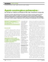 Agents cancérogènes pulmonaires : surveillance médico-professionnelle des travailleurs exposés.. 4. 138 | DELVA F.