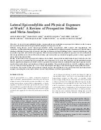 Lateral epicondylitis and physical exposure at work ? A review of prospective studies and meta-analysis. = (Epicondylite latérale et exposition physique professionnelle ? Revue d’études prospectives et méta-analyse).. 11. 68 | DESCATHA A.