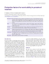 Protective factors for work ability in preschool teachers. = (Facteurs de protection de la capacité de travail chez des enseignants en école maternelle).. 4. 67 | SOTTIMANO I.