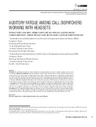 Auditory fatigue among call dispatchers working with headsets. = (Fatigue auditive chez des répartiteurs d’appels téléphoniques travaillant sous casque).. 2. 31 | VENET T.