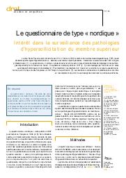 Le questionnaire de type «nordique». Intérêt dans la surveillance des pathologies d'hypersollicitation du membre supérieur | DESCATHA A.