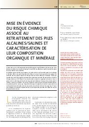 Mise en évidence du risque chimique associé au retraitement des piles alcalines/salines et caractérisation de leur composition organique et minérale = CLARIFYING THE CHEMICAL RISK ASSOCIATED WITH RECYCLING OF ALKALINE/SALINE ELECTRIC CELLS AND CHARACTERISING THEIR ORGANICAND MINERAL COMPOSITION | GERARDIN F.