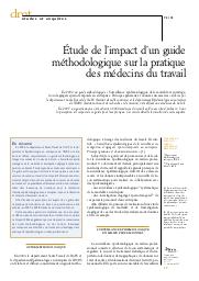 Etude de l'impact d'un guide méthodologique sur la pratique des médecins du travail | DAUBRY C.