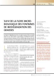 Suivi de la flore microbiologique des fontaines de biodégradation des graisses = Monitoring microbiological flora in fat biodegradation fountains | DAVID C.