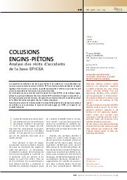 Collisions engins-piétons. Analyse des récits d'accidents de la base EPICEA = Mobile machine-pedestrian collisions - Analysis of accidents reports on EPICEA database | MARSOT J.