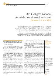 31e Congrès national de médecine et santé au travail (Toulouse, 1-4 juin 2010) | ABADIA G.