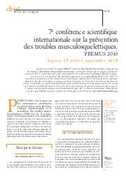 7e conférence scientifique internationale sur la prévention des troubles musculosquelettiques, PREMUS 2010 (Angers, 29 août - 2 septembre 2010) | AUBLET-CUVELIER A.