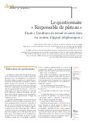 Le questionnaire "Responsable de plateau" : Etude "Conditions de travail et santé dans les centres d'appels téléphoniques" | DELCROIX M.