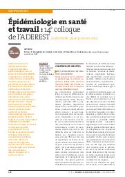 Epidémiologie en santé et travail : 14e colloque de l'ADEREST (La Rochelle, 29 et 30 mars 2012) | BOINI S.