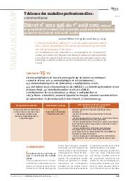 Décret n° 2012-936 du 1er août 2012 révisant et complétant les tableaux de maladies professionnelles annexés au livre IV du Code de la Sécurité sociale (Journal Officiel N° 0179 du 3 août 2012) | FALCY M.