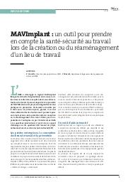 MAVImplant : un outil pour prendre en compte la santé-sécurité au travail lors de la création ou du réaménagement d'un lieu de travail | CANETTO P.