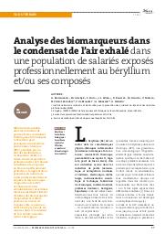Analyse des biomarqueurs dans le condensat de l’air exhalé dans une population de salariés exposés professionnellement au béryllium et/ou ses composés | RADAUCEANU A.
