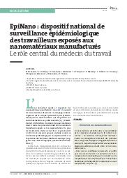 EpiNano : dispositif national de surveillance épidémiologique des travailleurs exposés aux nanomatériaux manufacturés : Le rôle central du médecin du travail | RENAUDIE N.