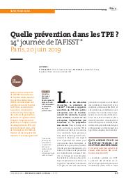 Quelle prévention dans les TPE ? 14e journée de l'AFISST. Paris, 20 juin 2019 | CHAUSSAROT P.