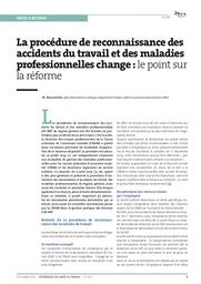 La procédure de reconnaissance des accidents du travail et des maladies professionnelles change : le point sur la réforme | BOISSEROLLES M.