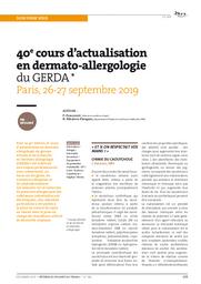 40e cours d'actualisation en dermato-allergologie du GERDA. Paris, 26-27 septembre 2019 | CHAUSSAROT P.