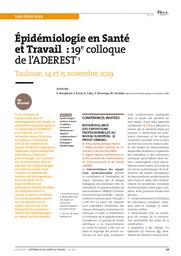 Epidémiologie en Santé et Travail : 19e colloque de l’ADEREST. Toulouse, 14 et 15 novembre 2019 | BOURGKARD E.
